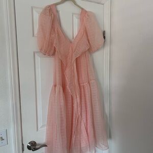 Free People Sheer Ruffled Midi Dress in Blush Pink